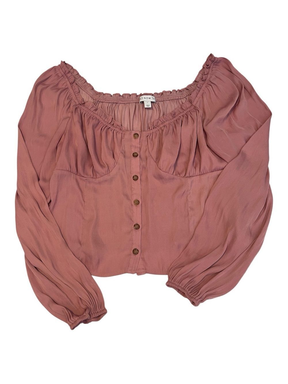 And Now This Size Large Dusty Rose Off-Shoulder Button Front Cropped  Blouse EUC